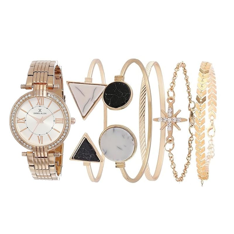 Daniel Klein Stainless Steel Rose Gold Dial Gift Set Analog Watch with Bracelet for Women (Pack of 6) - DKg004-1 - Image 1