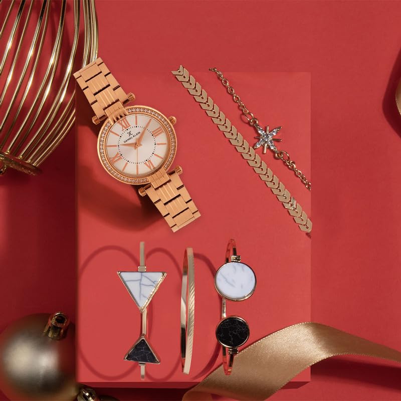 Daniel Klein Stainless Steel Rose Gold Dial Gift Set Analog Watch with Bracelet for Women (Pack of 6) - DKg004-1 - Image 2