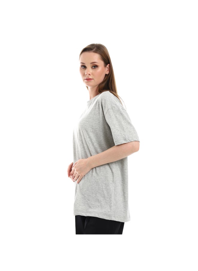 Esla Side Buttom Printed Oversize Heather Grey Tee  - Image 3