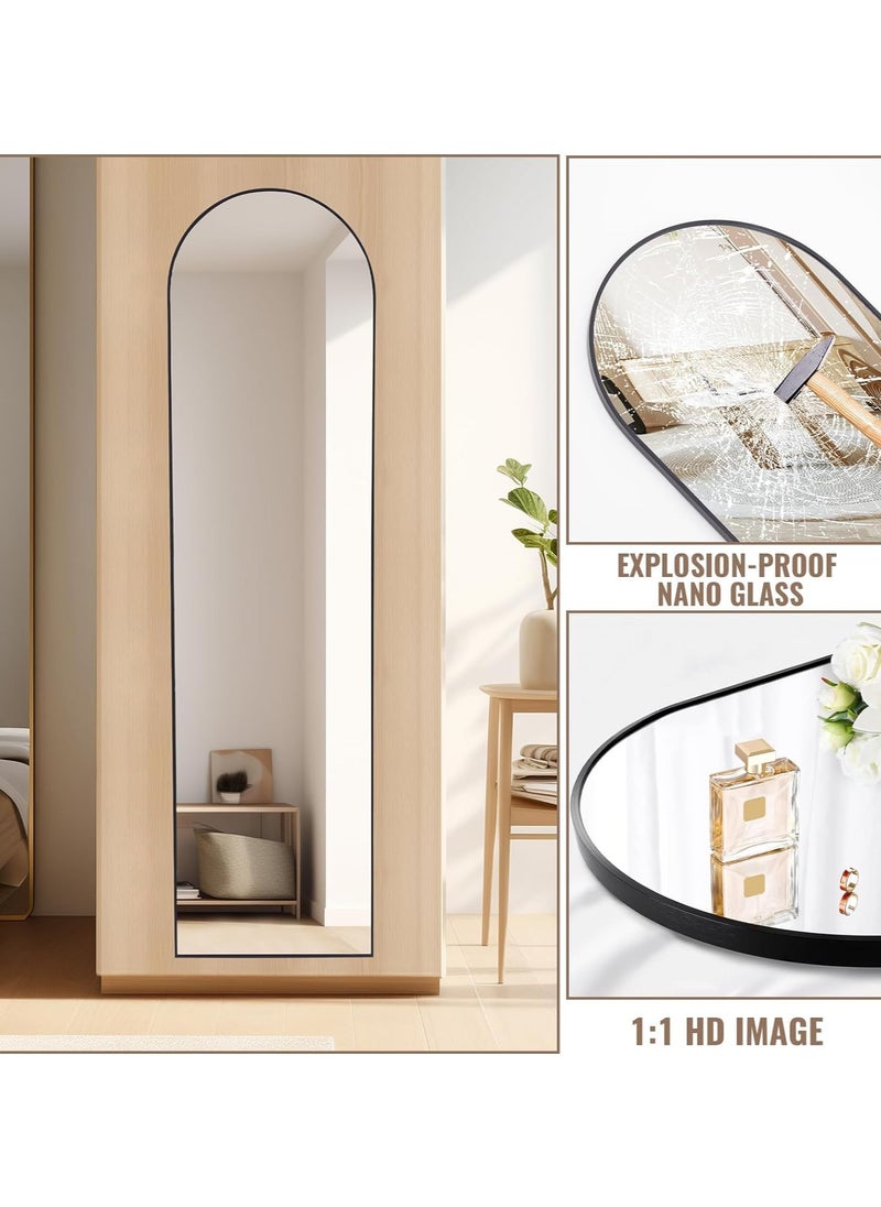 Vparty - Full-Length Mirror 40x150cm Black – Standing or Wall-Mounted Full Body Mirror with Leaning Option, Aluminum Alloy Frame, Stable Bracket, Support Hinge, 2 Wall Hooks, HD Clarity, Explosion-Proof Glass – Chic & Durable Decor for Bedroom, Living Room, Hallway, Dressing Room - Image 1