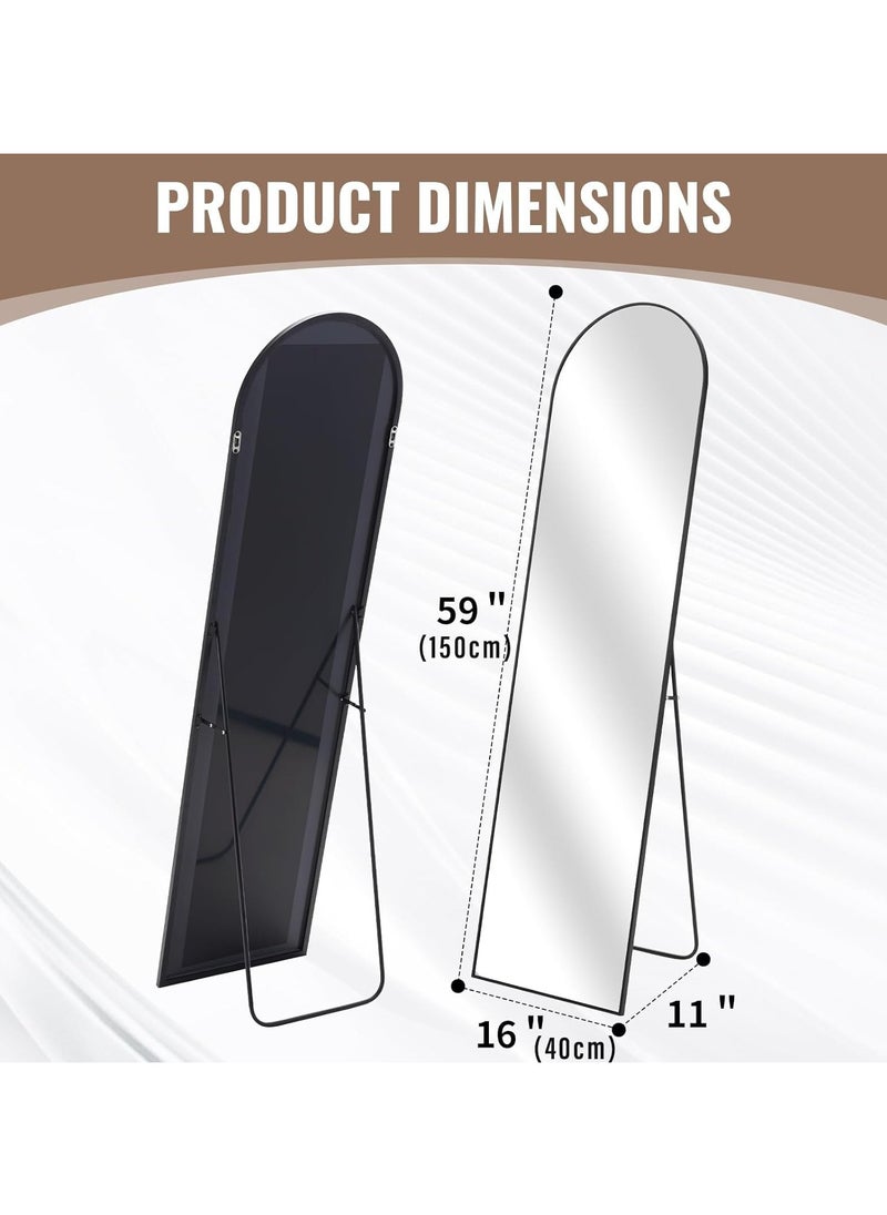 Vparty - Full-Length Mirror 40x150cm Black – Standing or Wall-Mounted Full Body Mirror with Leaning Option, Aluminum Alloy Frame, Stable Bracket, Support Hinge, 2 Wall Hooks, HD Clarity, Explosion-Proof Glass – Chic & Durable Decor for Bedroom, Living Room, Hallway, Dressing Room - Image 1