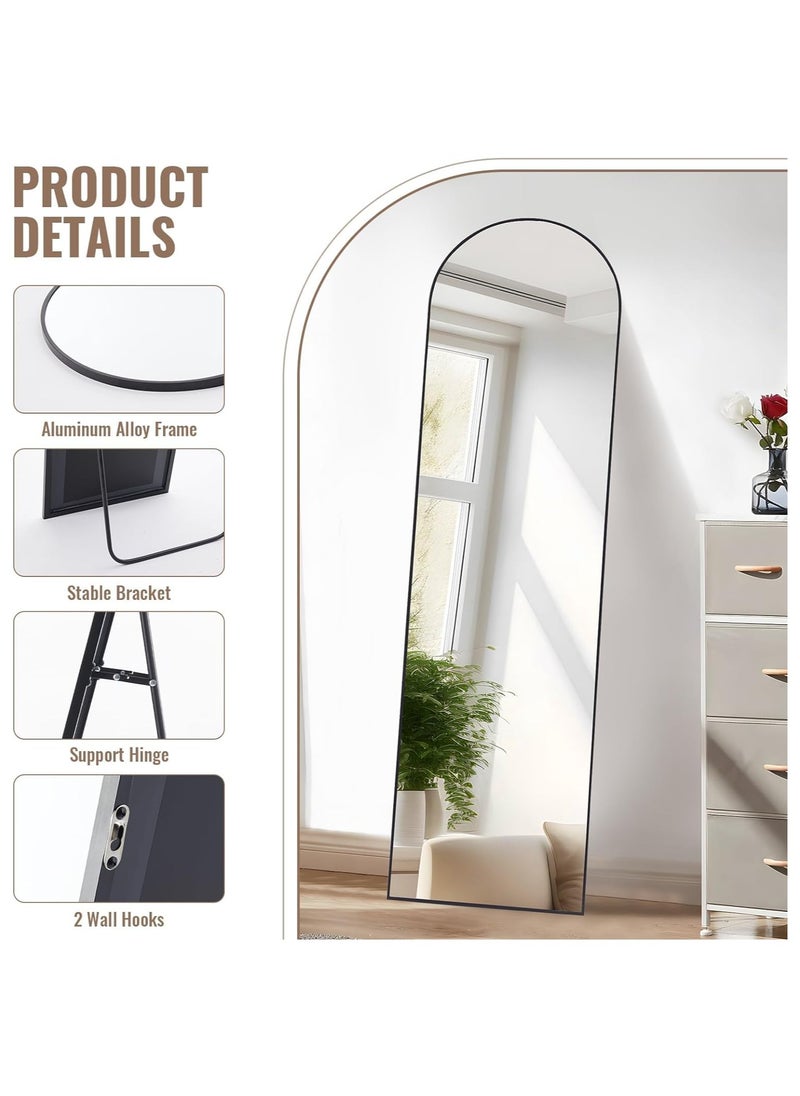 Vparty - Full-Length Mirror 40x150cm Black – Standing or Wall-Mounted Full Body Mirror with Leaning Option, Aluminum Alloy Frame, Stable Bracket, Support Hinge, 2 Wall Hooks, HD Clarity, Explosion-Proof Glass – Chic & Durable Decor for Bedroom, Living Room, Hallway, Dressing Room - Image 1