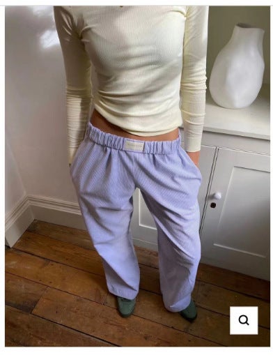 2024 New Amazon Women Striped Wide Leg Pants Casual Street INS Fashion Loose High Waist Pants Purple (with LOGO)