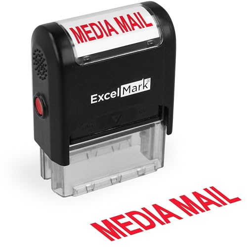 ExcelMark Media Mail Self Inking Rubber Stamp - Red Ink - Image 1
