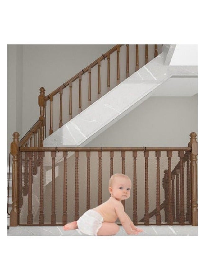MIXDE Kids Banister Safety Guard Removable Balcony And Stairway Safety Net 300x78cm Brown - Image 1