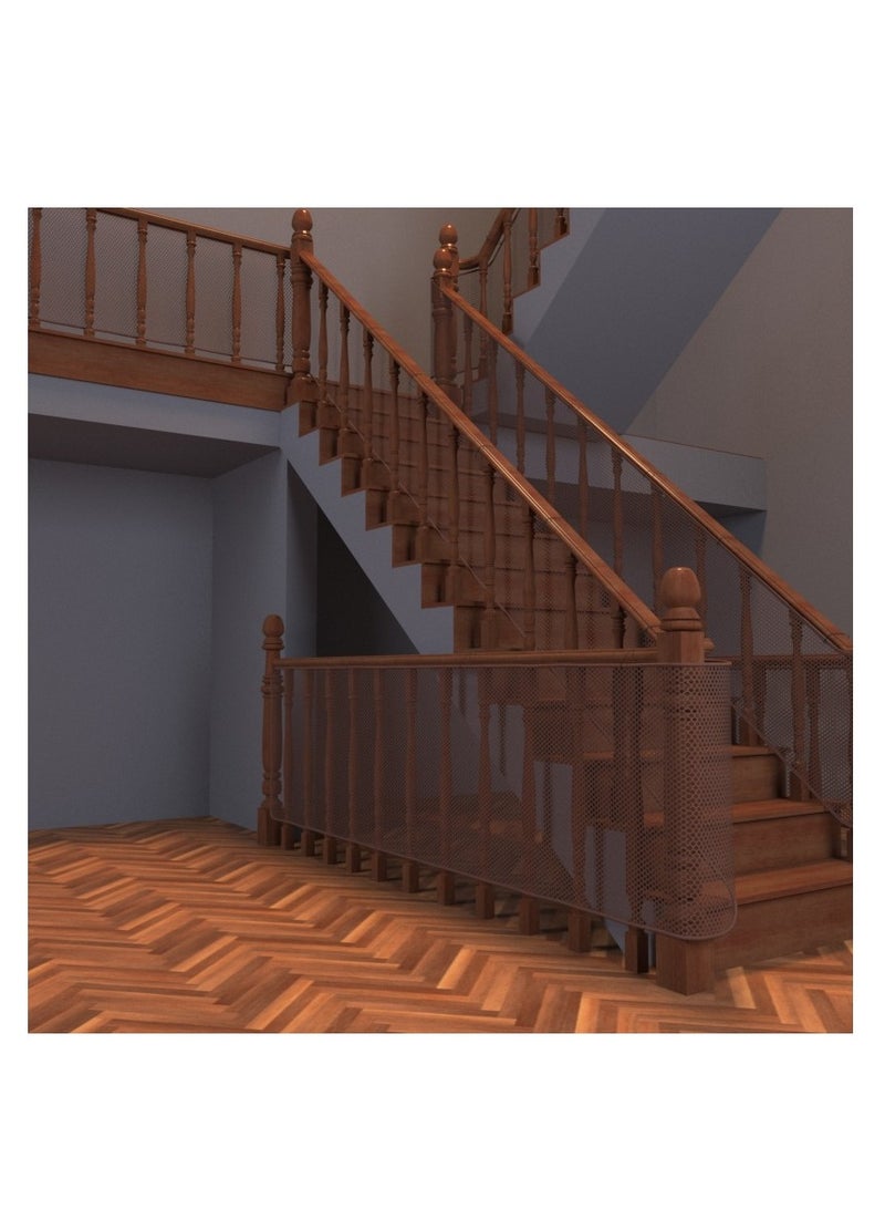 MIXDE Kids Banister Safety Guard Removable Balcony And Stairway Safety Net 300x78cm Brown - Image 4