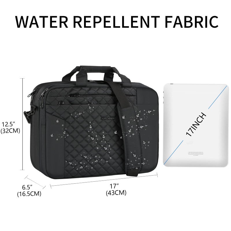 KROSER Laptop Bag for Men, Laptop Case 17 Inch Expandable Computer Bag, Waterproof Laptop Briefcase Bag With Anti Theft, Messenger Shoulder Bag for Women Business Office Travel, Black - Image 2