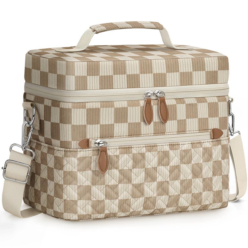 Capolo Lunch Box for Women Men Adults,Insulated Lunch Bag Leakproof Lunch Cooler Box with Removable Strap Cute Lunch Tote Bags Reusable Thermal Lunchbox for Work Picnic(Small,Khaki Checkered) - Image 1