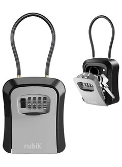 Rubik Key Storage Wire Padlock Safe Box with 4-Digits Combination Resettable Lock Hanging and Wall Mounted for Home Hotel Office - Gray/Black  - Image 1