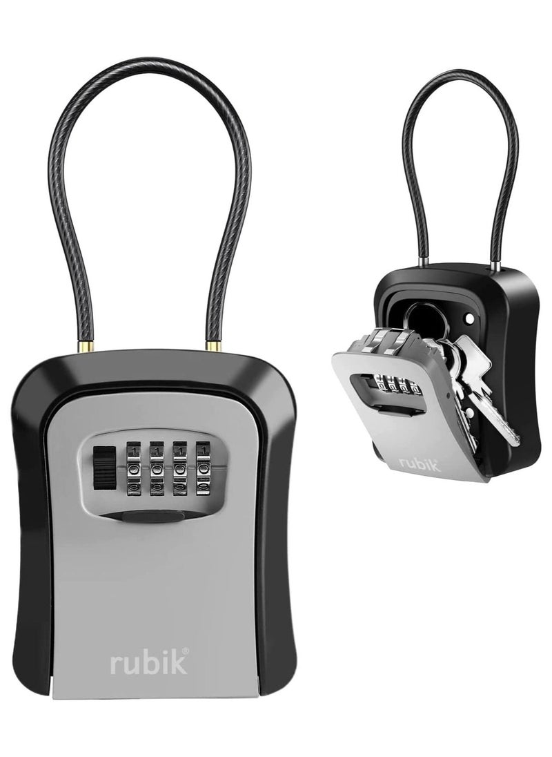 Rubik Key Storage Wire Padlock Safe Box with 4-Digits Combination Resettable Lock Hanging and Wall Mounted for Home Hotel Office - Gray/Black  - Image 1