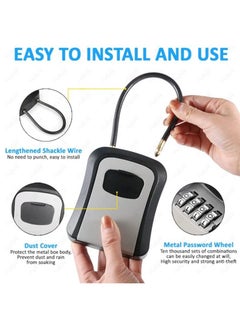 Rubik Key Storage Wire Padlock Safe Box with 4-Digits Combination Resettable Lock Hanging and Wall Mounted for Home Hotel Office - Gray/Black  - Image 2