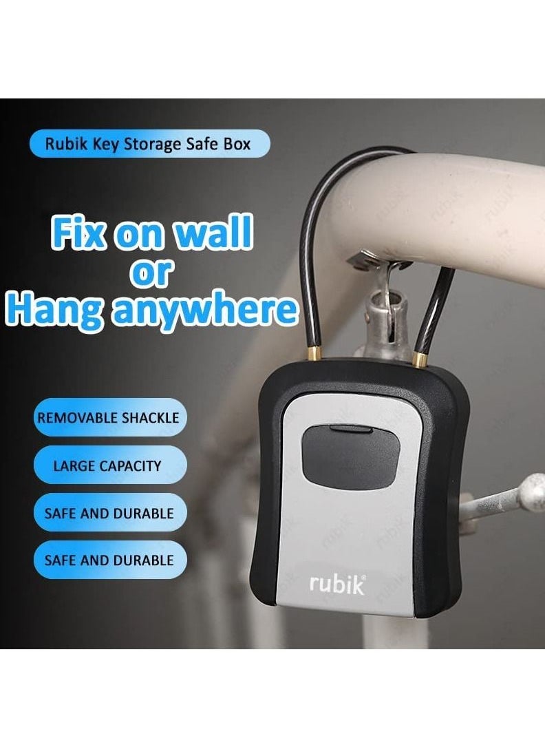 Rubik Key Storage Wire Padlock Safe Box with 4-Digits Combination Resettable Lock Hanging and Wall Mounted for Home Hotel Office - Gray/Black  - Image 3