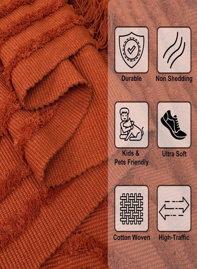 LEEVAN Washable Kitchen Runner Rug 2'X5', Hand-Woven Bathroom Runner Rug with Tassels, Terracotta Entryway Doormat, Tufted Rainbow Bedroom Rugs, Farmhouse Hallway Rugs for Laundry/Living Room - Image 2