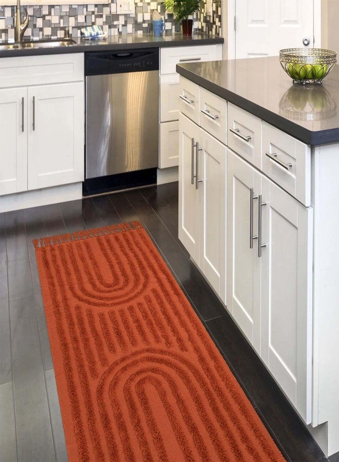 LEEVAN Washable Kitchen Runner Rug 2'X5', Hand-Woven Bathroom Runner Rug with Tassels, Terracotta Entryway Doormat, Tufted Rainbow Bedroom Rugs, Farmhouse Hallway Rugs for Laundry/Living Room - Image 1
