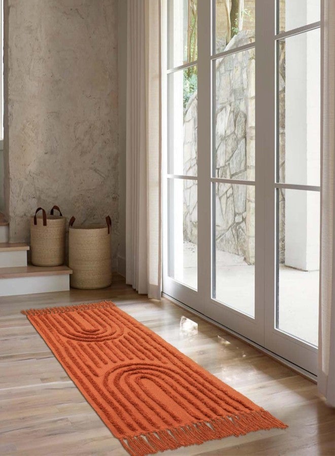 LEEVAN Washable Kitchen Runner Rug 2'X5', Hand-Woven Bathroom Runner Rug with Tassels, Terracotta Entryway Doormat, Tufted Rainbow Bedroom Rugs, Farmhouse Hallway Rugs for Laundry/Living Room - Image 5