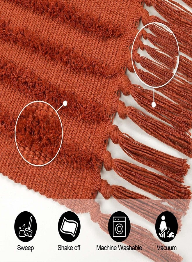 LEEVAN Washable Kitchen Runner Rug 2'X5', Hand-Woven Bathroom Runner Rug with Tassels, Terracotta Entryway Doormat, Tufted Rainbow Bedroom Rugs, Farmhouse Hallway Rugs for Laundry/Living Room - Image 3