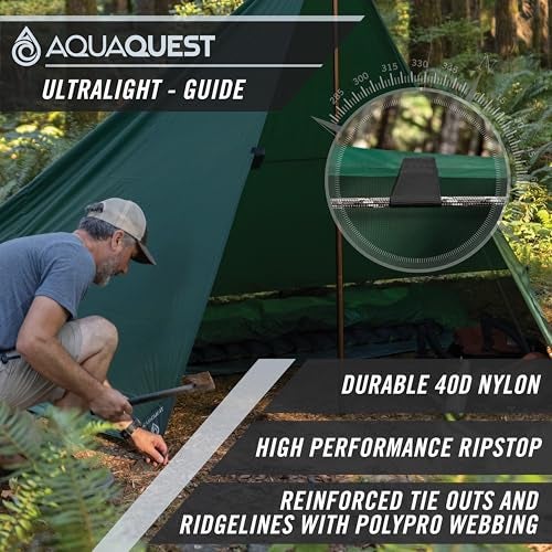 AquaQuest Guide Tarp – Ultralight Waterproof (5,000 mm) Seam‑Taped 40D Ripstop Rain Fly for Backpacking, Stealth Camping & Thru‑Hiking – 10×7 Forester Green - Image 3