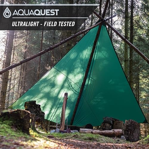 AquaQuest Guide Tarp – Ultralight Waterproof (5,000 mm) Seam‑Taped 40D Ripstop Rain Fly for Backpacking, Stealth Camping & Thru‑Hiking – 10×7 Forester Green - Image 5