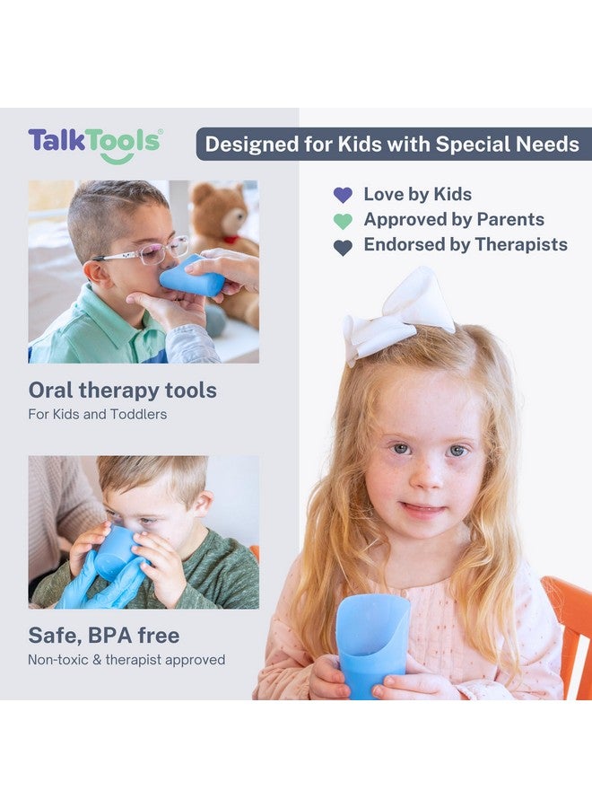 TalkTools أكواب قطع TalkTools - دعم الحركة والتنسيق | كوب شرب لوضع ثابت وثابت | كوب تدريب خاص للشرب والعلاج | سهل الإمساك والشرب | 3 أونصات زرقاء (2 عبوة)  - Image 4