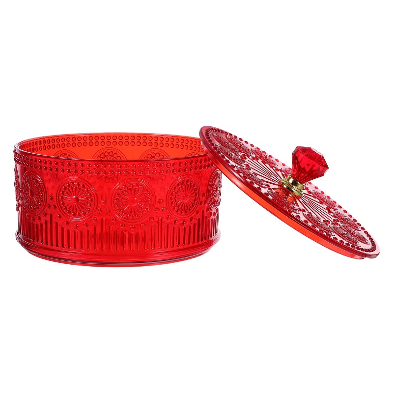 Embossed Container With Lid - Round Cookie Container Vintage Apothecary Storage Snack Buffet Canister For Party - Image 1