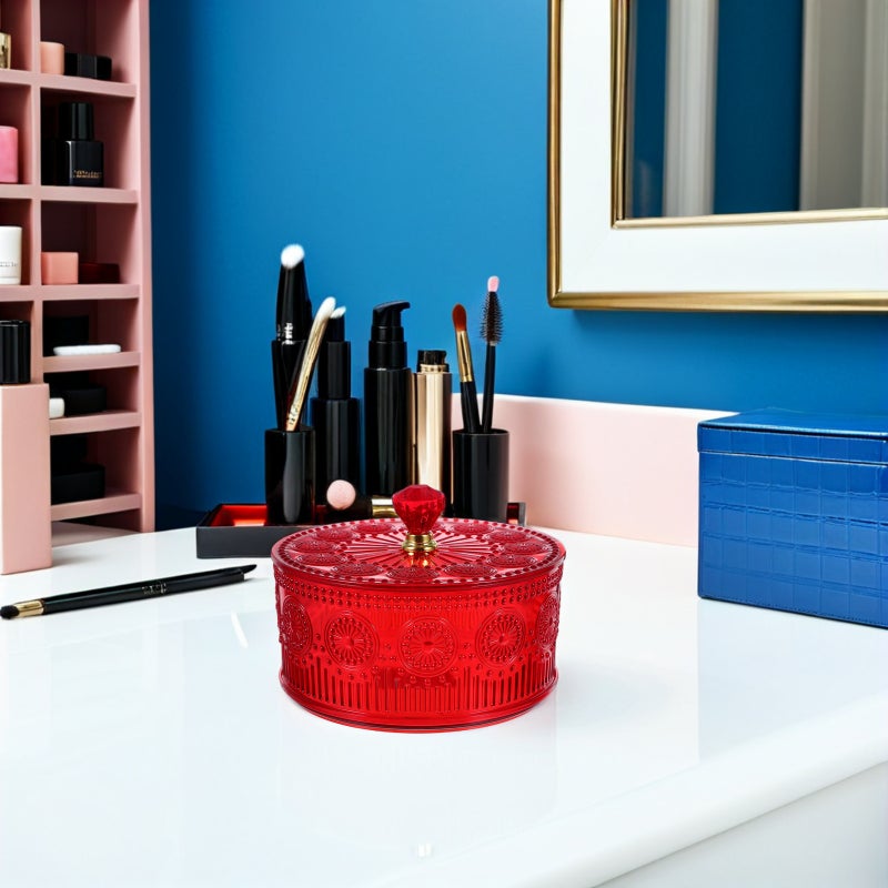 Embossed Container With Lid - Round Cookie Container Vintage Apothecary Storage Snack Buffet Canister For Party - Image 3