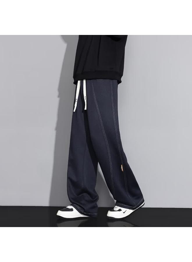 Dingfengbaoluo Men's American Style Straight Leg Jeans Spring Loose Wide Leg Solid Color Casual Pants Xyq50 Blue 3XL - Image 2