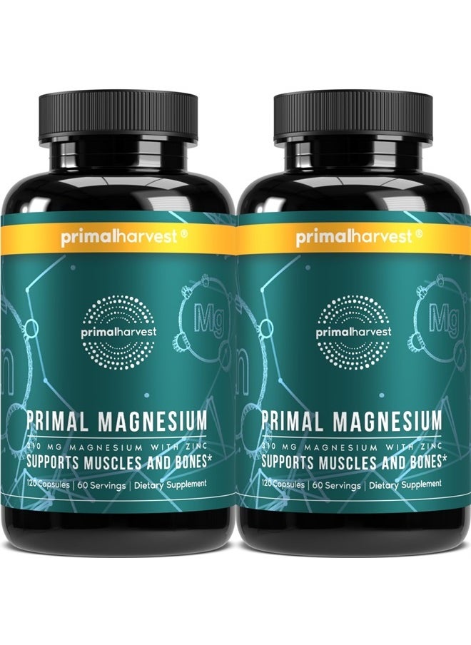 Primal Harvest 2 Pack, Magnesium Supplement Complex 310mg by Primal Harvest with Magnesium Glycinate, Citrate, Malate, and Zinc 120 Capsules  - Image 1