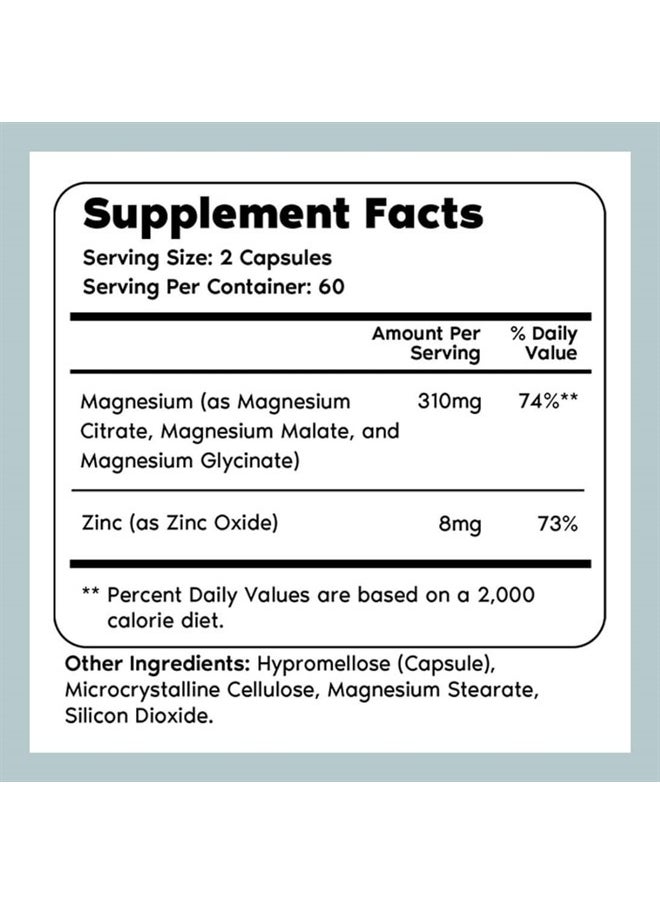 Primal Harvest 2 Pack, Magnesium Supplement Complex 310mg by Primal Harvest with Magnesium Glycinate, Citrate, Malate, and Zinc 120 Capsules  - Image 2
