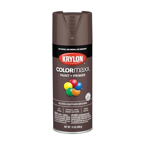 Krylon K05527007 COLORmaxx Spray Paint and Primer for Indoor/Outdoor Use, Gloss Leather Brown, 12 Ounce (Pack of 1) - Image 1