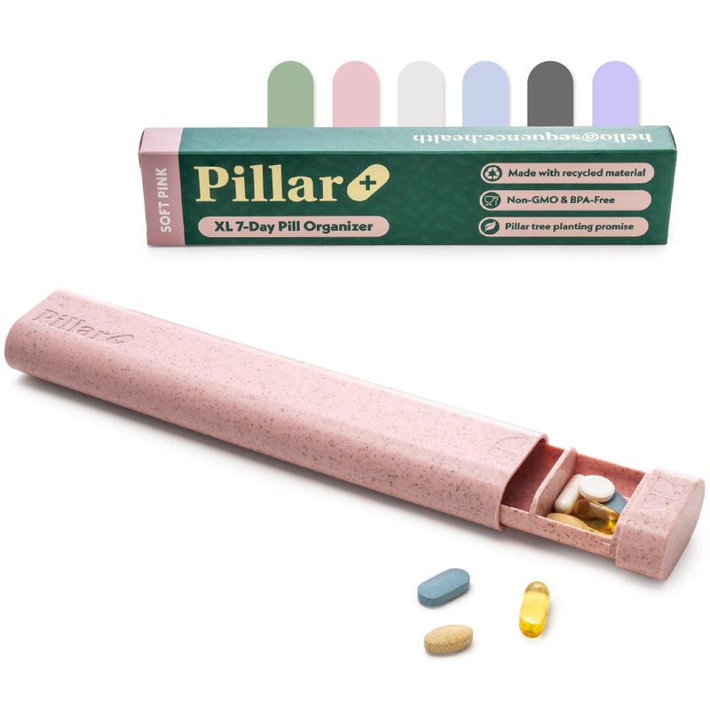 SEQUENCE Pillar Plus - Aesthetic 7 XL Day Pill Organizer | BPA-Free Wheat Straw Medicine Case | Pretty Travel & Home Tablet Vitamin Organizer | Cute Weekly Pill Box | Travel Medicine Organizer (Soft Pink) - Image 1