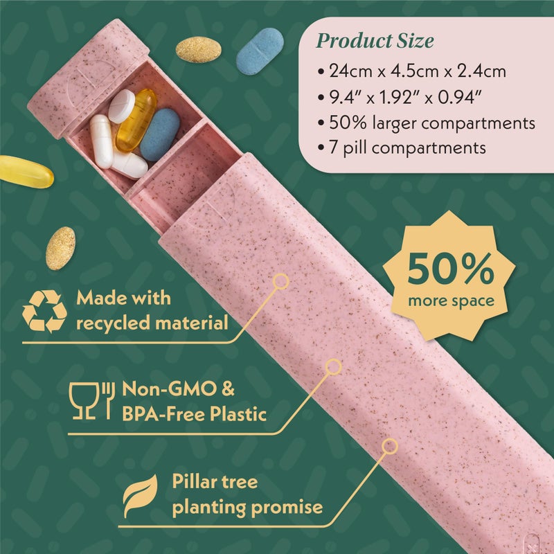 SEQUENCE Pillar Plus - Aesthetic 7 XL Day Pill Organizer | BPA-Free Wheat Straw Medicine Case | Pretty Travel & Home Tablet Vitamin Organizer | Cute Weekly Pill Box | Travel Medicine Organizer (Soft Pink) - Image 2