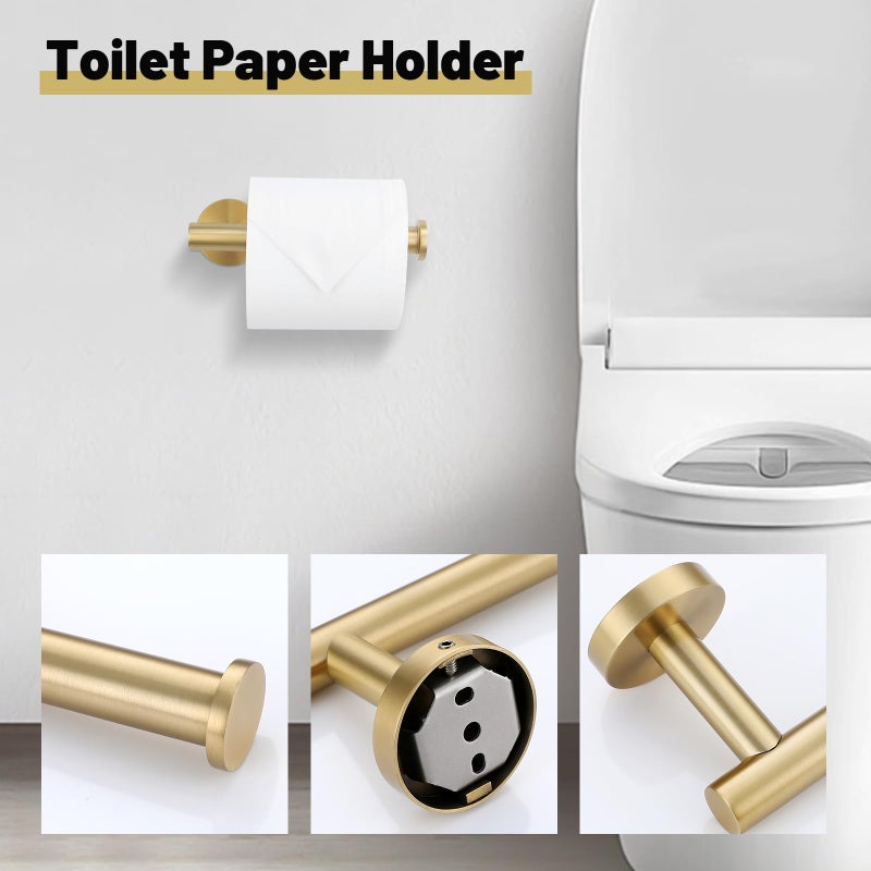 soaez Brushed Gold Towel Bar Set 10 Pieces Bathroom Hardware Accessories Set Towel Rack Set for Bathroom SUS304 Stainless Steel Toilet Paper Holder Wall Mounted, 23.6 Inch - Image 5