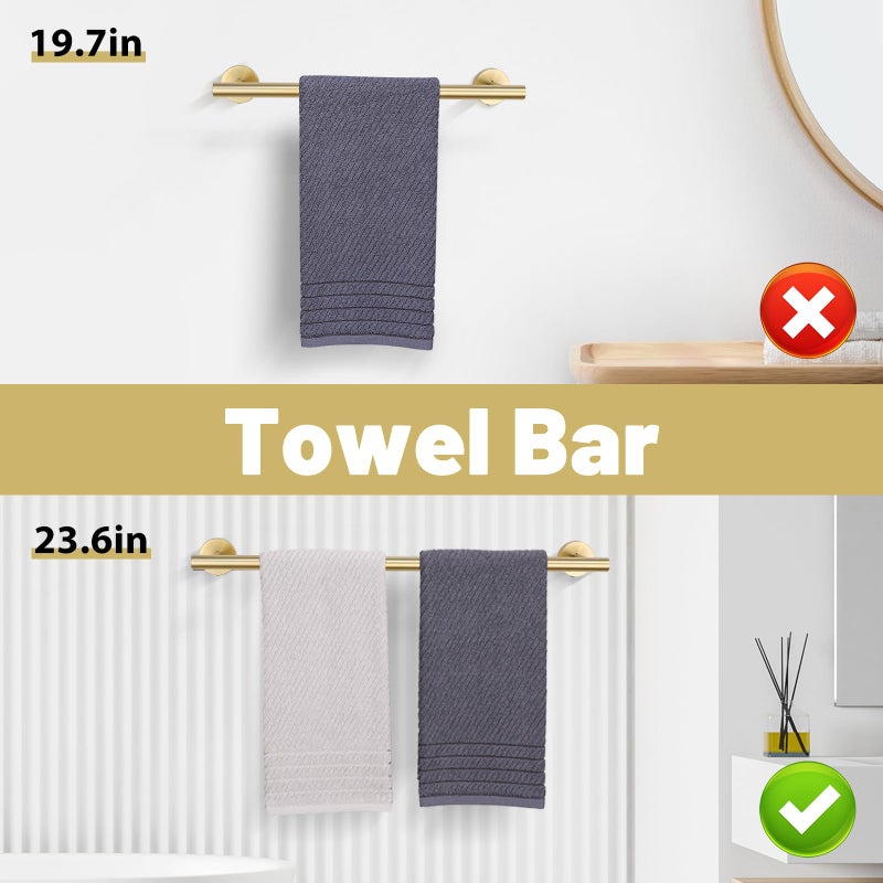 soaez Brushed Gold Towel Bar Set 10 Pieces Bathroom Hardware Accessories Set Towel Rack Set for Bathroom SUS304 Stainless Steel Toilet Paper Holder Wall Mounted, 23.6 Inch - Image 3