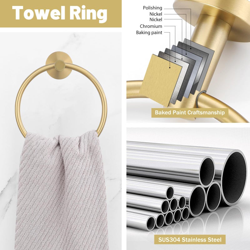 soaez Brushed Gold Towel Bar Set 10 Pieces Bathroom Hardware Accessories Set Towel Rack Set for Bathroom SUS304 Stainless Steel Toilet Paper Holder Wall Mounted, 23.6 Inch - Image 4
