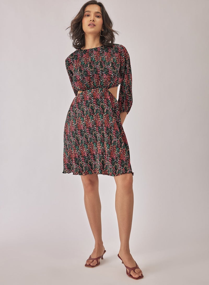 The Label Life Printed Cut-Out Detail Dress with Pleated Skirt - Image 1
