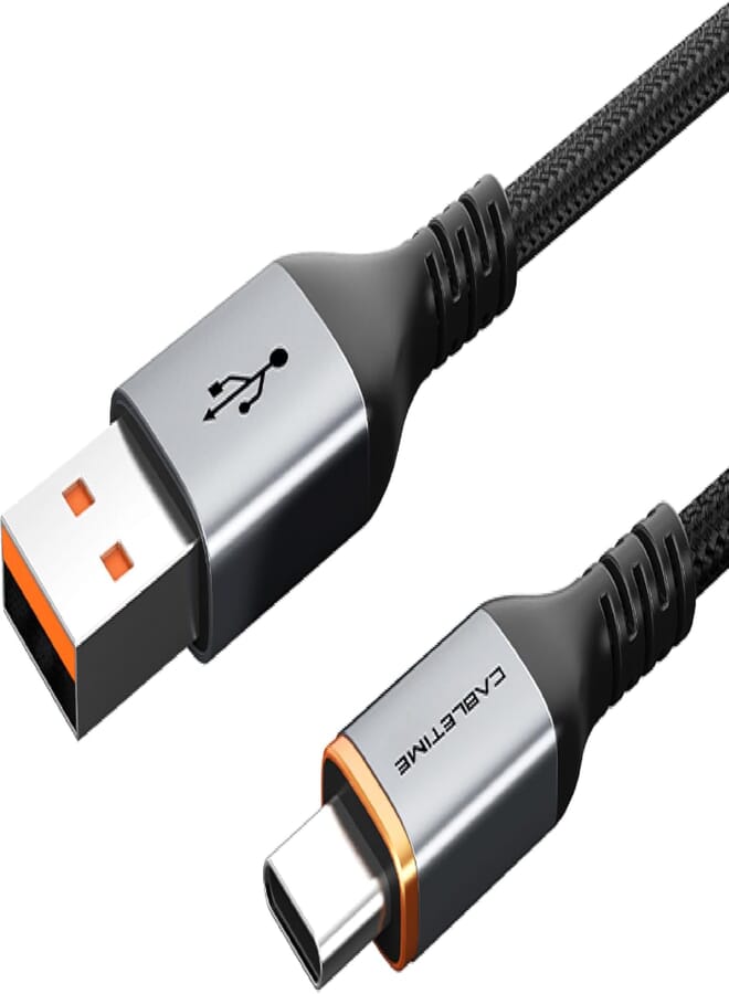 CABLETIME 5A USB A To USB C Cable Fast Charging Nylon Braided (2 Meters), 480Mbps fast trasmission rate, 12V/5A, Wide Compatability, USB-IF Certification, 2-Years Warranty