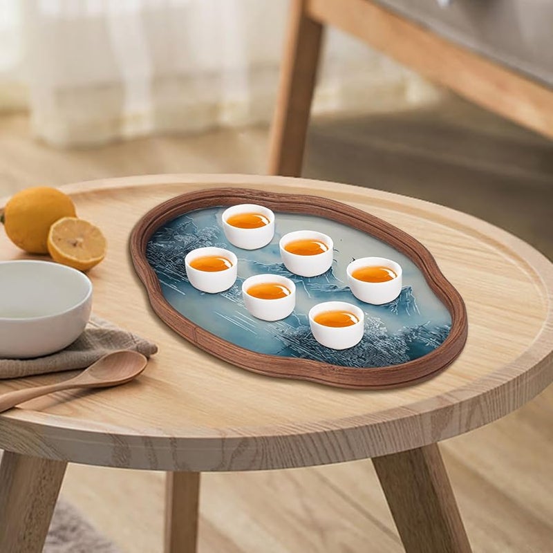 Glass Tea Tray Modern Serving Platter Chinese Painting Design Centerpiece for Living Room Kitchen Cafe - Image 4