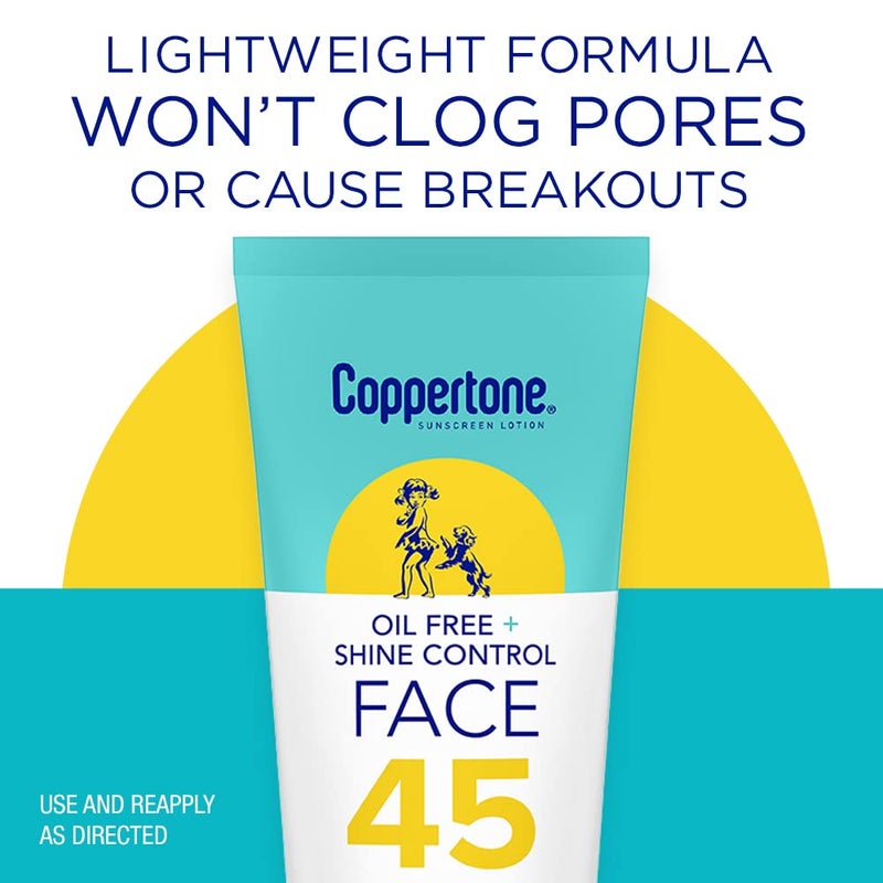 Coppertone Oil Free + Shine Control Sunscreen Face Lotion SPF 45, Lightweight Sunscreen for All Skin Tones, Won't Clog Pores, Fragrance Free, 2.5 Fl Oz Tube - Image 4