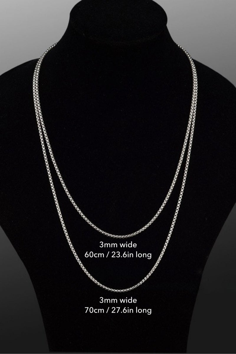 2PCS 3mm Box Chain Necklace for Men – 60cm + 70cm Stainless Steel Chains (23.6in + 27.6in) – Non-Tarnish & Hypoallergenic – Wear Solo or with Pendants - Image 2
