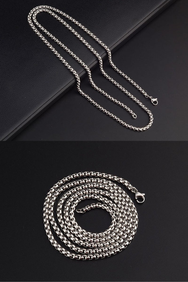2PCS 3mm Box Chain Necklace for Men – 60cm + 70cm Stainless Steel Chains (23.6in + 27.6in) – Non-Tarnish & Hypoallergenic – Wear Solo or with Pendants - Image 3