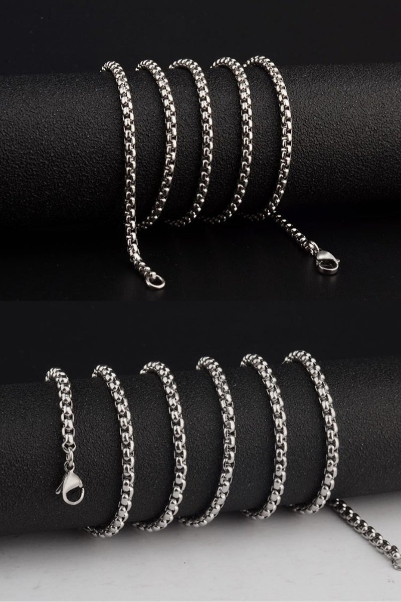 2PCS 3mm Box Chain Necklace for Men – 60cm + 70cm Stainless Steel Chains (23.6in + 27.6in) – Non-Tarnish & Hypoallergenic – Wear Solo or with Pendants - Image 4