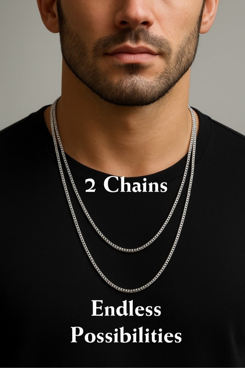 2PCS 3mm Box Chain Necklace for Men – 60cm + 70cm Stainless Steel Chains (23.6in + 27.6in) – Non-Tarnish & Hypoallergenic – Wear Solo or with Pendants - Image 1