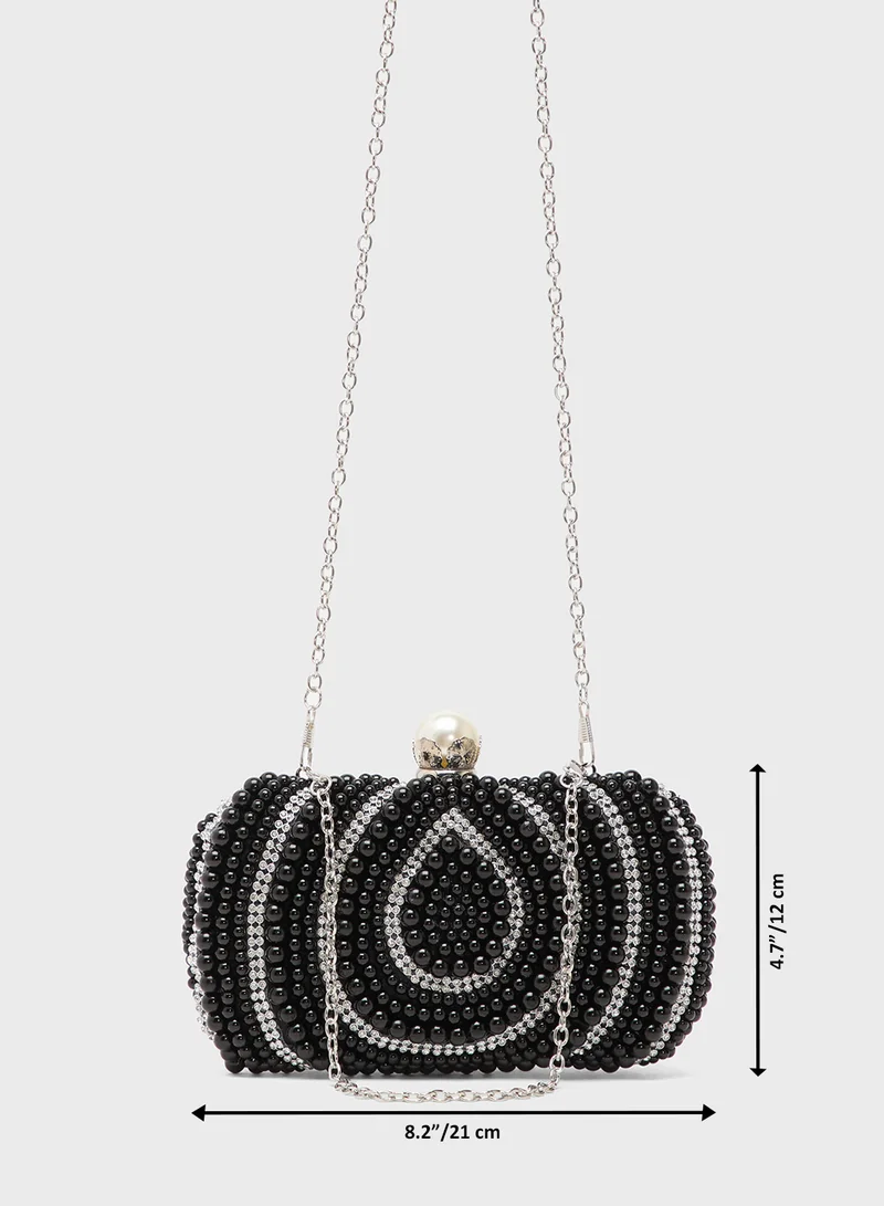 Khizana Rhinestone Monochrome Embellished Clutch
