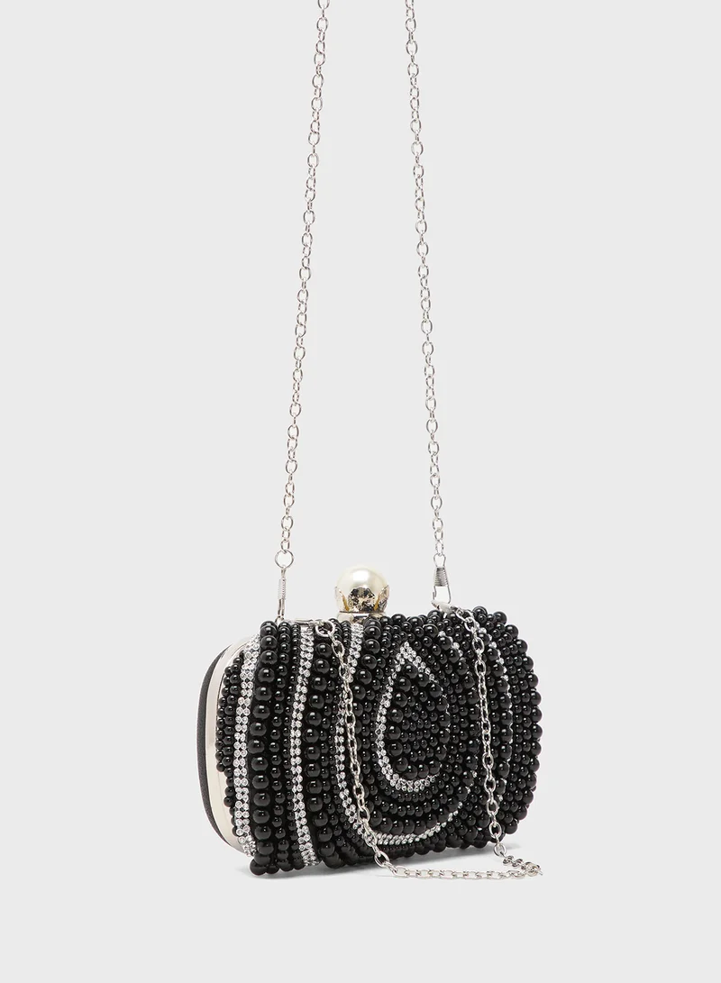 Khizana Rhinestone Monochrome Embellished Clutch