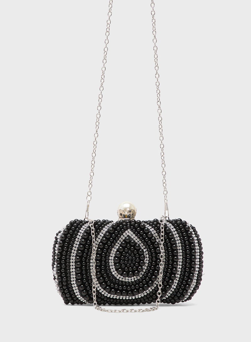 حقيبة يد مرصعة بأحجار الراين أحادية اللون