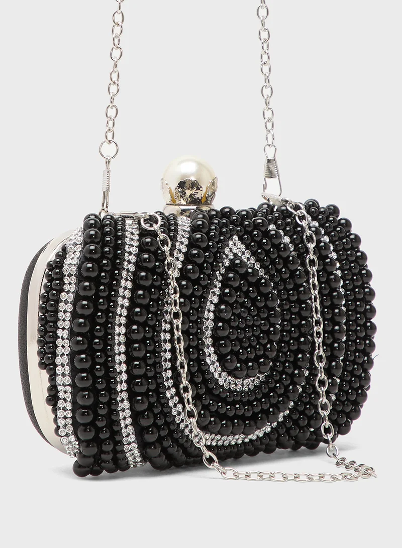 Khizana Rhinestone Monochrome Embellished Clutch
