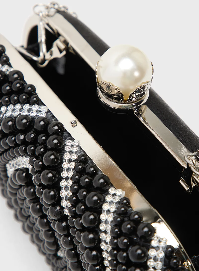 Khizana Rhinestone Monochrome Embellished Clutch