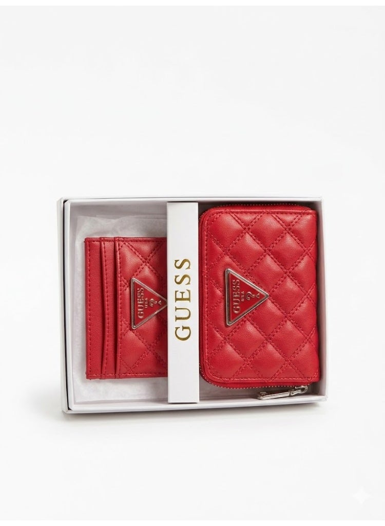 GUESS Women's 2-Piece Gift Set - Quilted Zip-Around Wallet and Card Holder - Red - Image 1