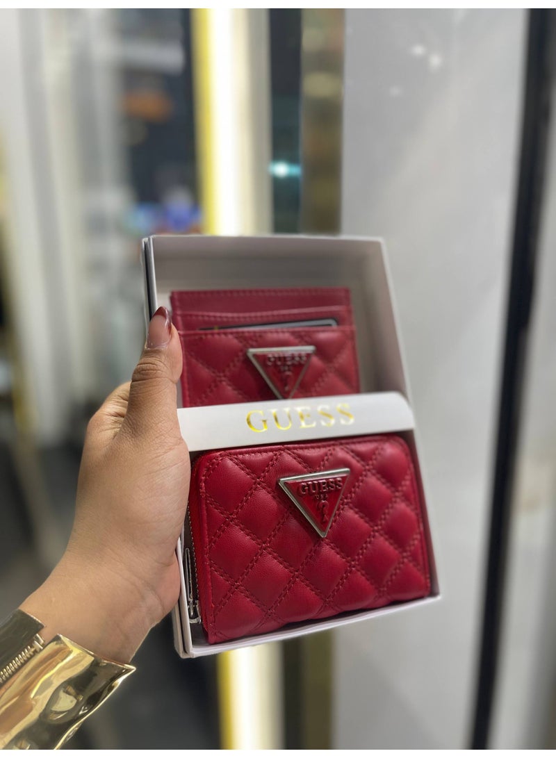 GUESS Women's 2-Piece Gift Set - Quilted Zip-Around Wallet and Card Holder - Red - Image 2