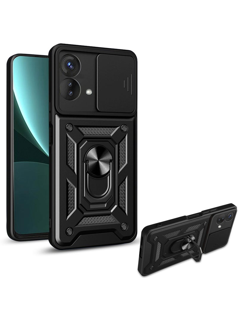 Mmmon Compatible with Motorola G84 5G Case with Slide Camera Lens Cover, Shockproof Protection Cover with Rotate Ring Kickstand Case For Motorola G84 5G(Black) - Image 1